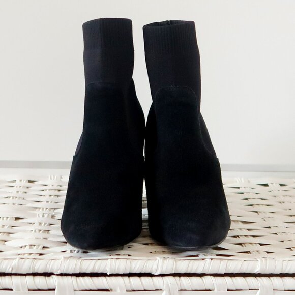 Steve Madden Remy Black Suede Sock Booties Pointed Toe Block Heel Ankle Boots 7 - Picture 14 of 16